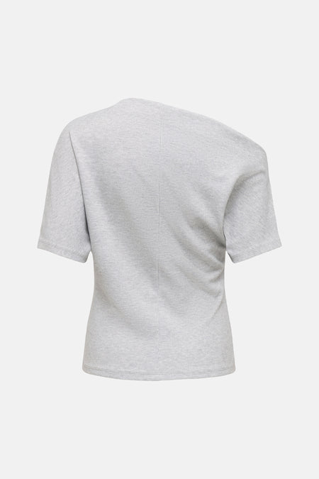 Grijze korte mouw t-shirt van ONLY®, achterzijde, melange stof, strakke pasvorm