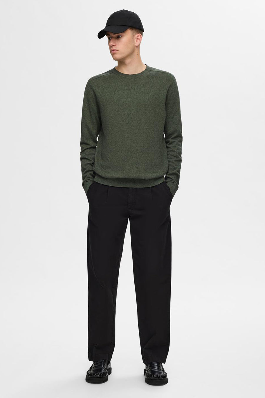 Pull met ronde hals - groen - SELECTED