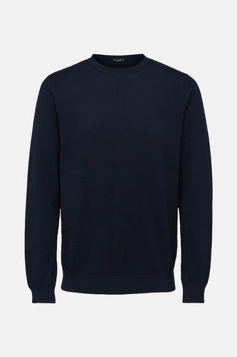T-shirt bleu avec col rond de SELECTED, couleur unie et manches longues.