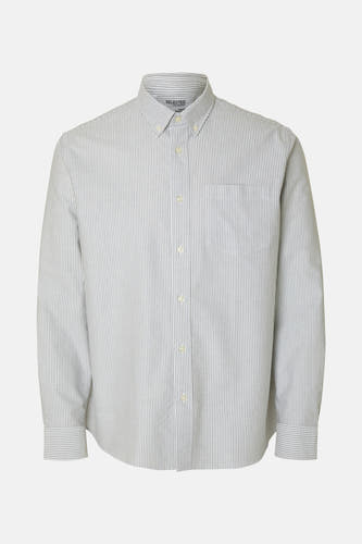 Chemise à rayures blanches et noires de SELECTED, avec des manches longues et une poche poitrine.