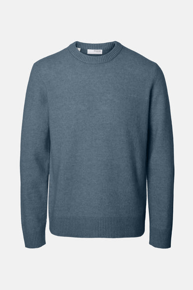 Blauwe trui met ronde hals van SELECTED HOMME, met een fijne breistructuur.

