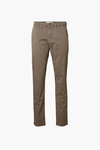 Bruine kostuumbroek van SELECTED, effen kleur, met knoopsluiting en zakken.