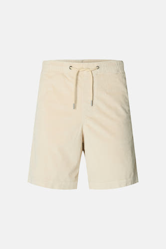 Short écru de SELECTED, avec cordon de serrage et texture velours côtelé.