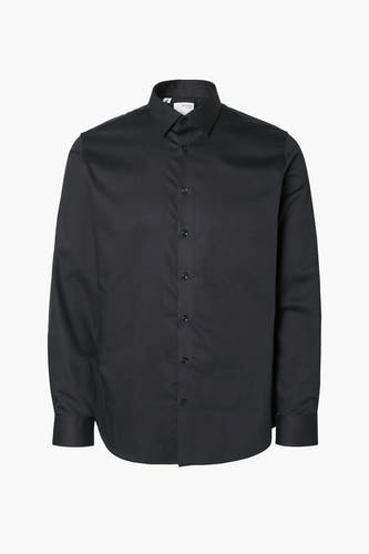 Chemise noire à manches longues de SELECTED, couleur unie et col boutonné.