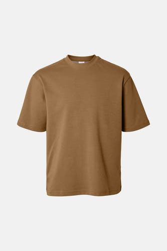 Bruin T-shirt met korte mouwen van SELECTED, effen kleur en een losse pasvorm.