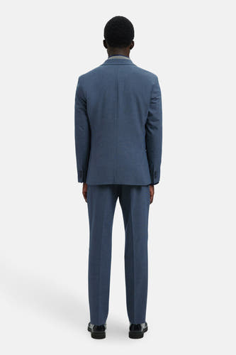 Blazer bleu de SELECTED, dos, avec une subtile texture et un pantalon coordonné.