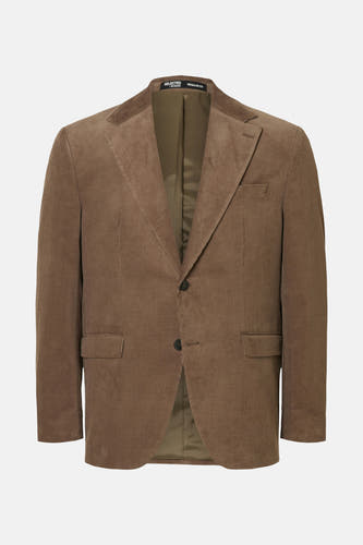 Blazer brun en corduroy de SELECTED, avec un col et deux boutons.