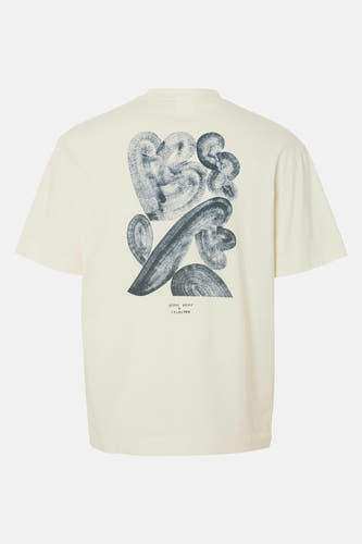 Ecru T-shirt met korte mouwen van SELECTED, met abstracte grafische print op de rug.
