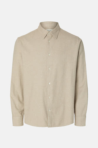 Beige overhemd met lange mouwen van SELECTED, met knoopsluiting en een subtiele textuur.
