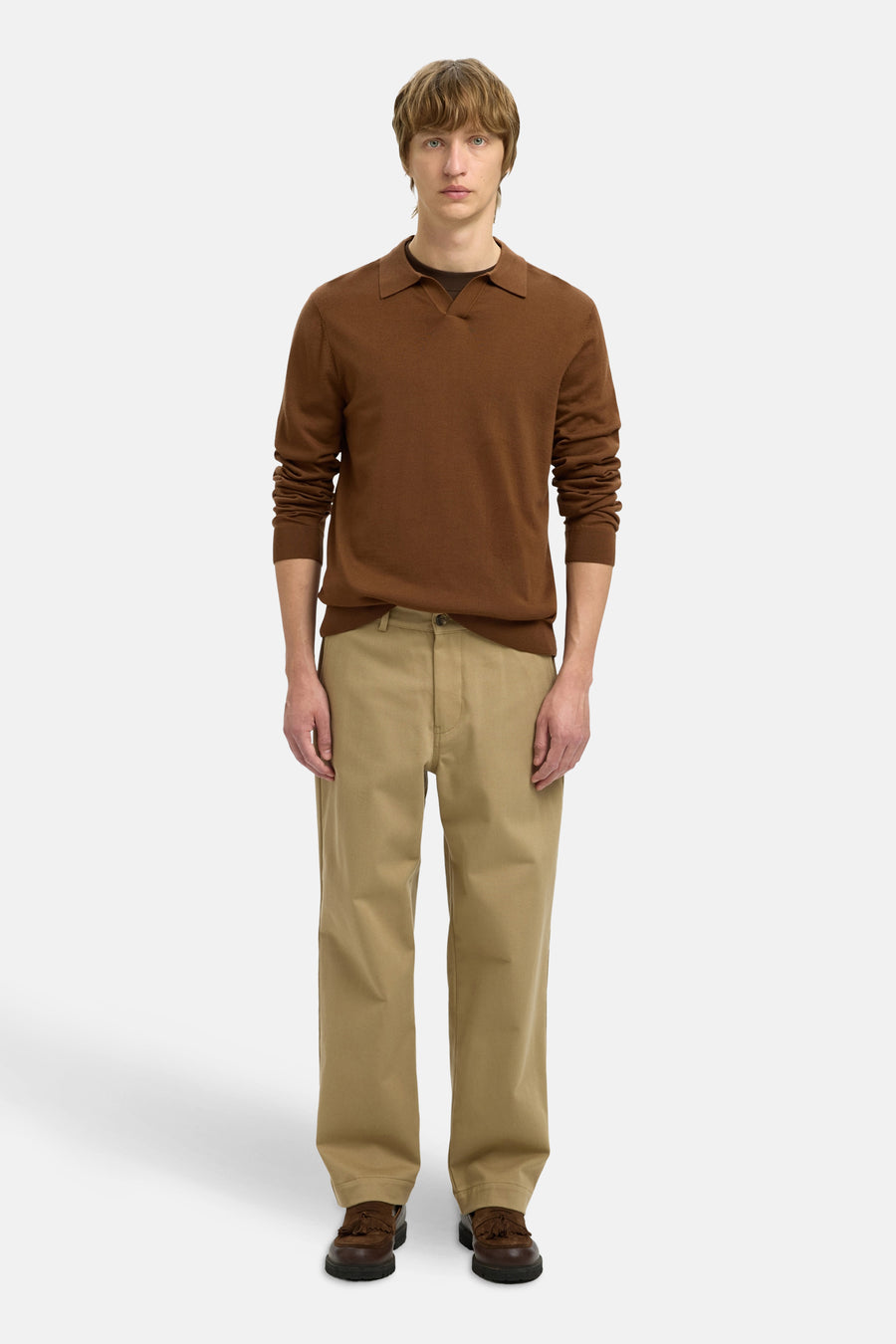 Pull met V-hals - bruin - SELECTED