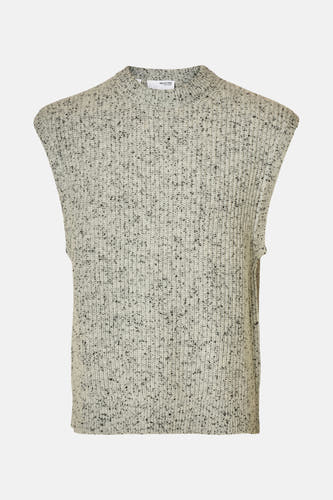 T-shirt gris SELECTED avec un motif mélangé et une texture côtelée.