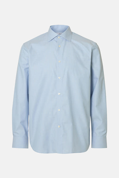 Blauw overhemd met lange mouwen van SELECTED, subtiel gestreept en met knoopsluiting.