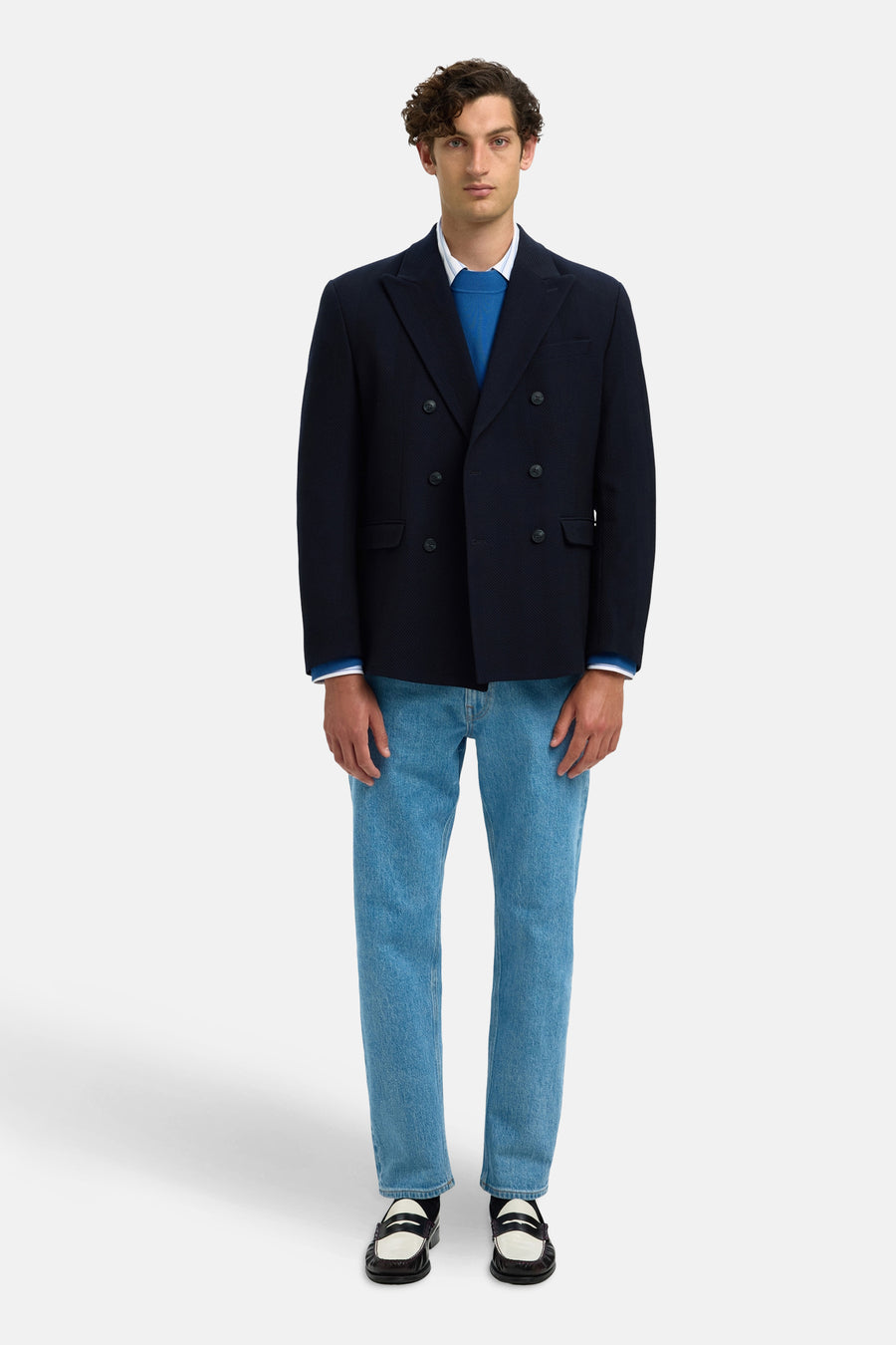 Pull à col rond - bleu - SELECTED