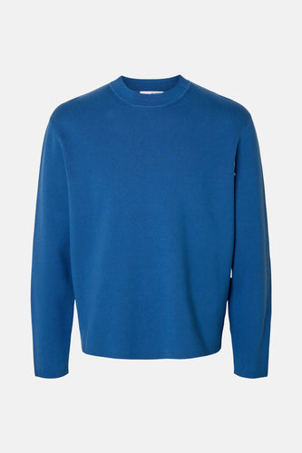 Pull à col rond - bleu - SELECTED