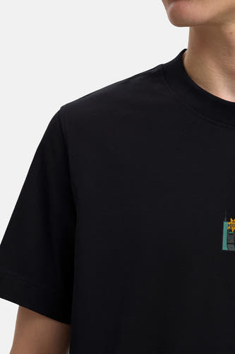 T-shirt noir à manches courtes de SELECTED, avec une petite impression d'un téléphone mobile.