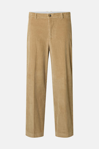 Bruine corduroy broek van SELECTED, met rechte pijpen en een knoopsluiting.
