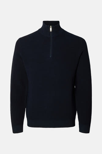 Sweat-shirt bleu marine avec col rond de SELECTED, avec une fermeture à glissière et une structure en losange.