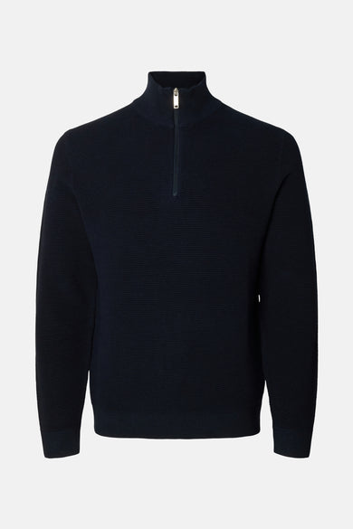 Sweat-shirt bleu marine avec col rond de SELECTED, avec une fermeture à glissière et une structure en losange.