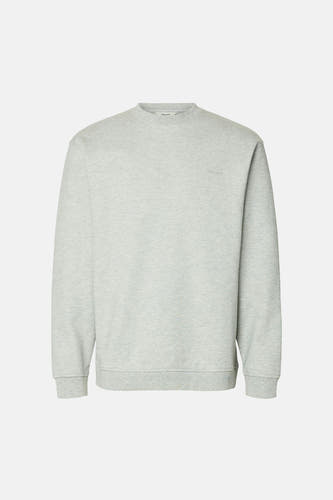 Grijze sweater met ronde hals van SELECTED, effen stof en een subtiel logo.