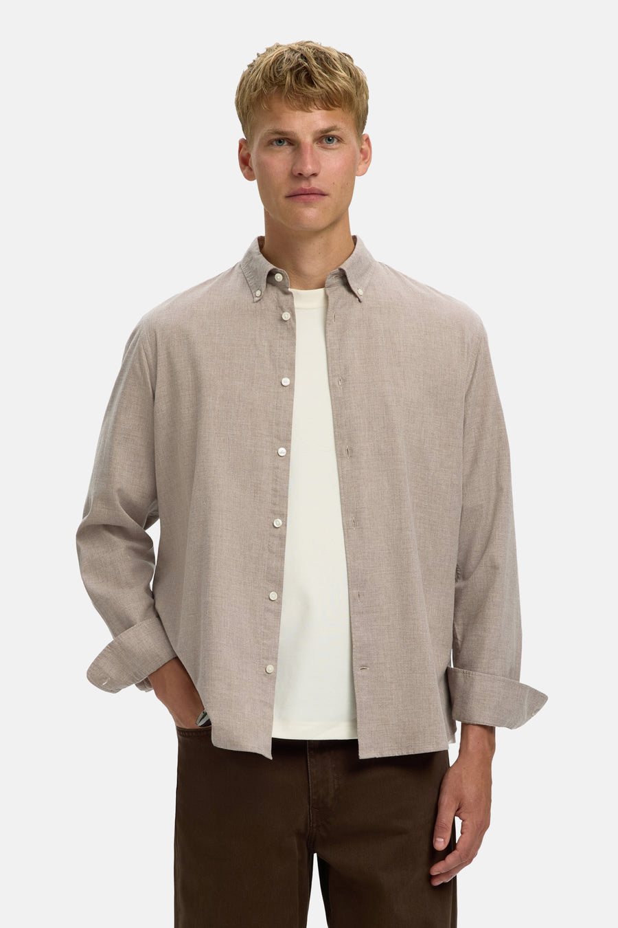 Hemd (lange mouwen) beige - SELECTED