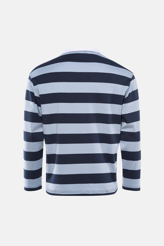 Pull bleu de SELECTED à manches longues et à motif rayé, vue arrière.
