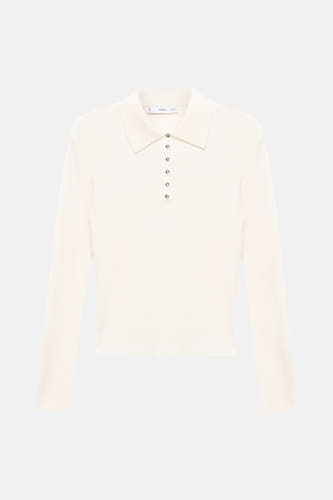 Gilet beige avec col rond de MANGO, à longues manches et détails de boutons.