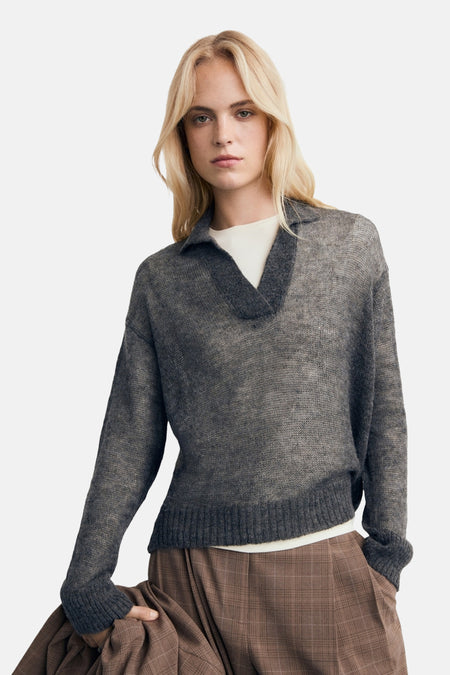 Pull met V-hals - grijs