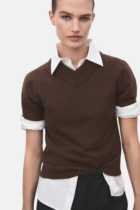 Pull met V-hals - bruin