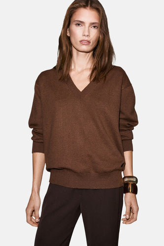 Trui met V-hals bruin - MANGO