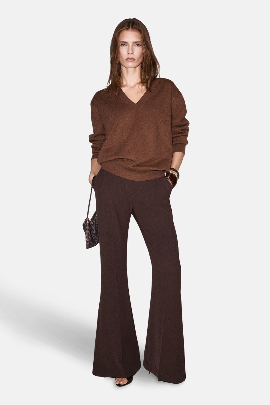 Trui met V-hals bruin - MANGO