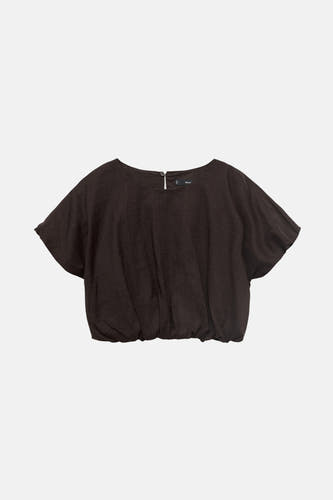 Bruine blouse met korte mouwen van MANGO, met geplooid detail aan de onderkant.