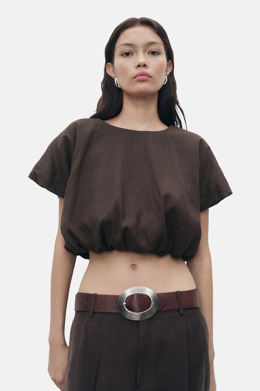 Blouse met korte mouwen - bruin