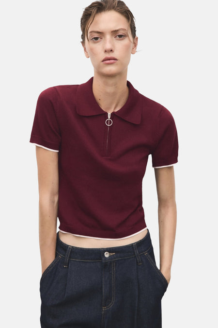 Pull col O Bordeaux - MANGO