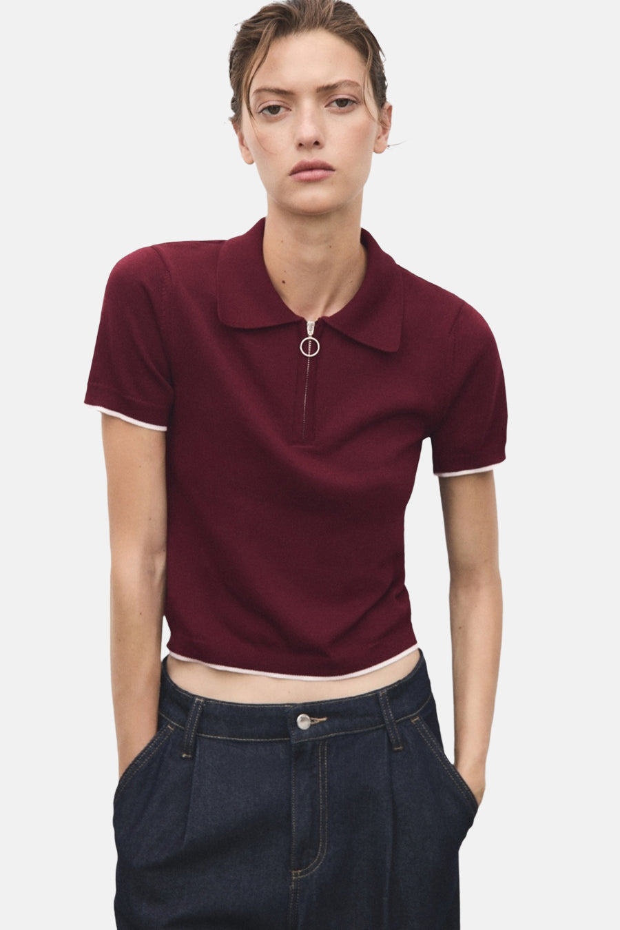 Pull met ronde hals - bordeaux - MANGO