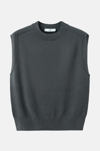 Gilet sans manches gris MANGO, avec une texture tricotée et des détails de épaules finis.