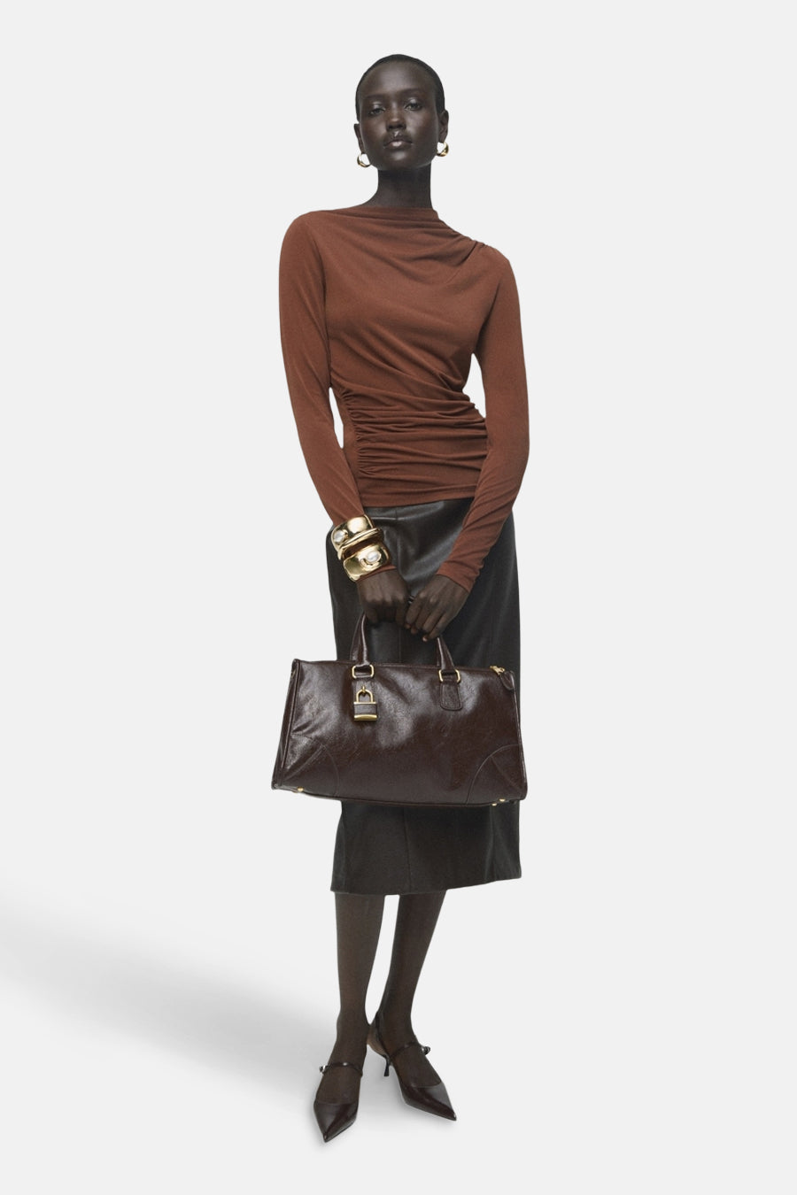 T-shirt met lange mouwen - bruin - MANGO