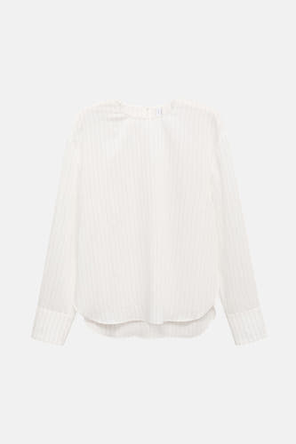 Witte blouse met lange mouwen van MANGO, voorzien van een subtiel gestreept patroon en manchetten.
