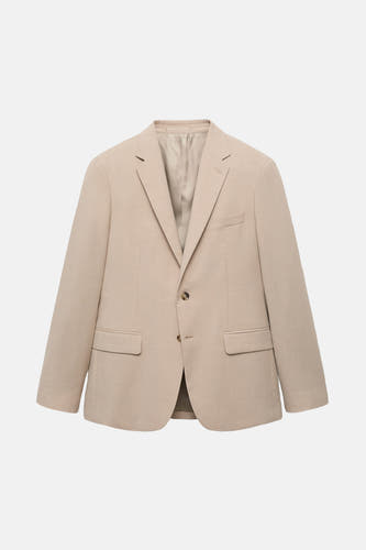Beige blazer van MANGO, met knoopsluiting en zakken.