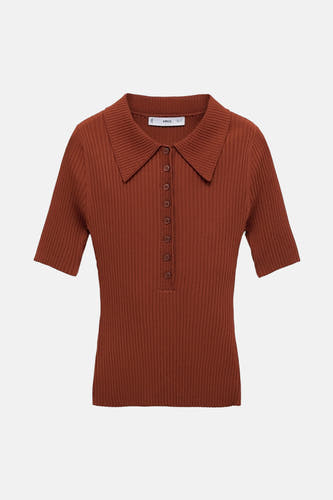 Pull marron avec col rond de MANGO, à manches courtes et fermeture à boutons.