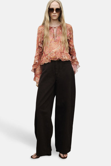 Multikleurige blouse met lange mouwen van MANGO, met paisley-motief, ruches en een losse pasvorm.