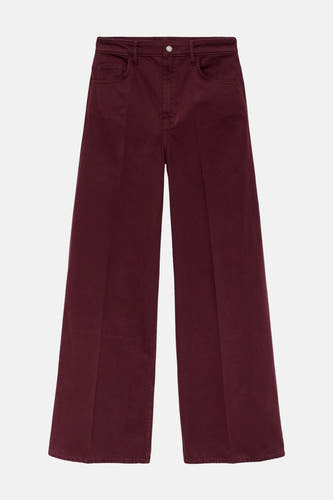 Bordeaux gekleurde jeans van MANGO, met wijde pijpen en zichtbare zakken.