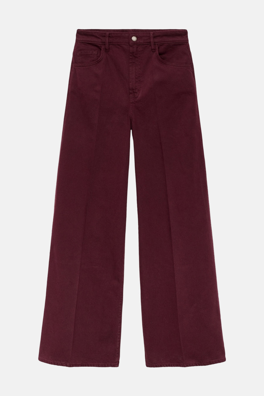 Bordeaux gekleurde jeans van MANGO, met wijde pijpen en zichtbare zakken.
