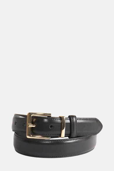 Ceinture noire de MANGO, avec une boucle dorée.