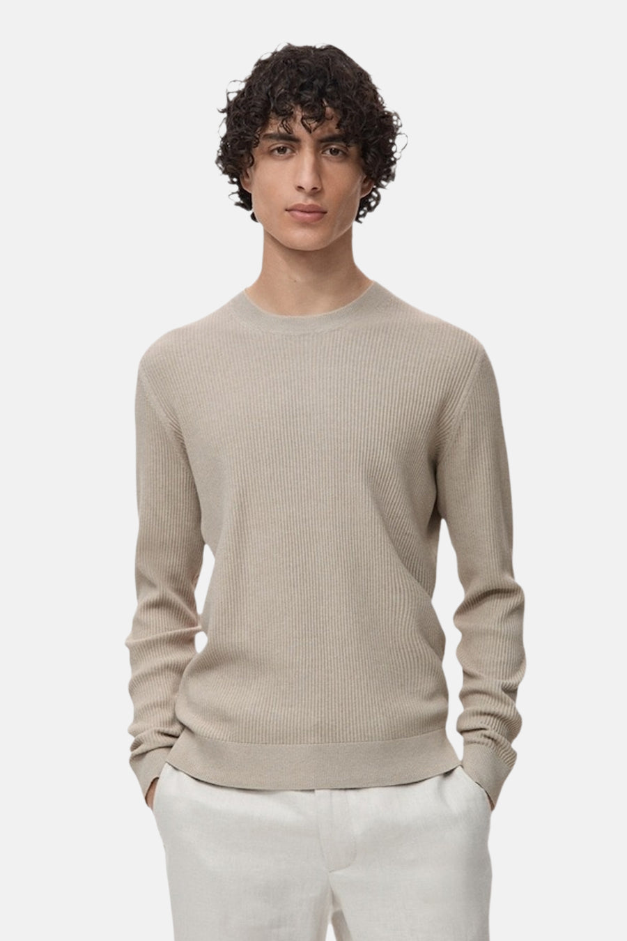 Pull met ronde hals - beige - MANGO