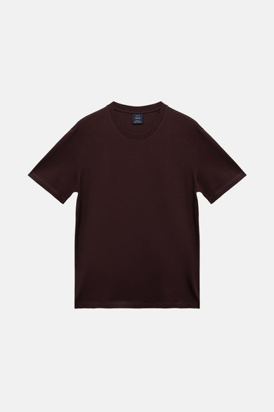 Bordeaux T-shirt met korte mouwen van MANGO, effen kleur.