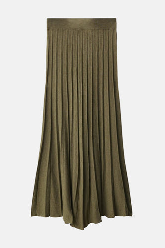 Khaki lange rok van MANGO met plooien en een gebreide textuur.
