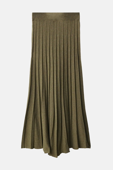 Khaki lange rok van MANGO met plooien en een gebreide textuur.
