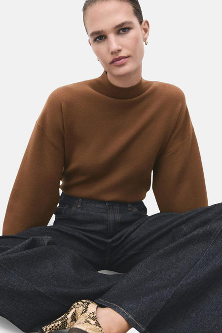 Pull met rolkraag - bruin