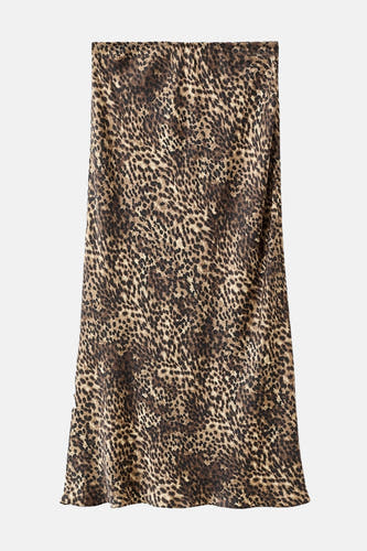 Veelkleurige rok van MANGO, met een dierenprint en een gladde textuur.
