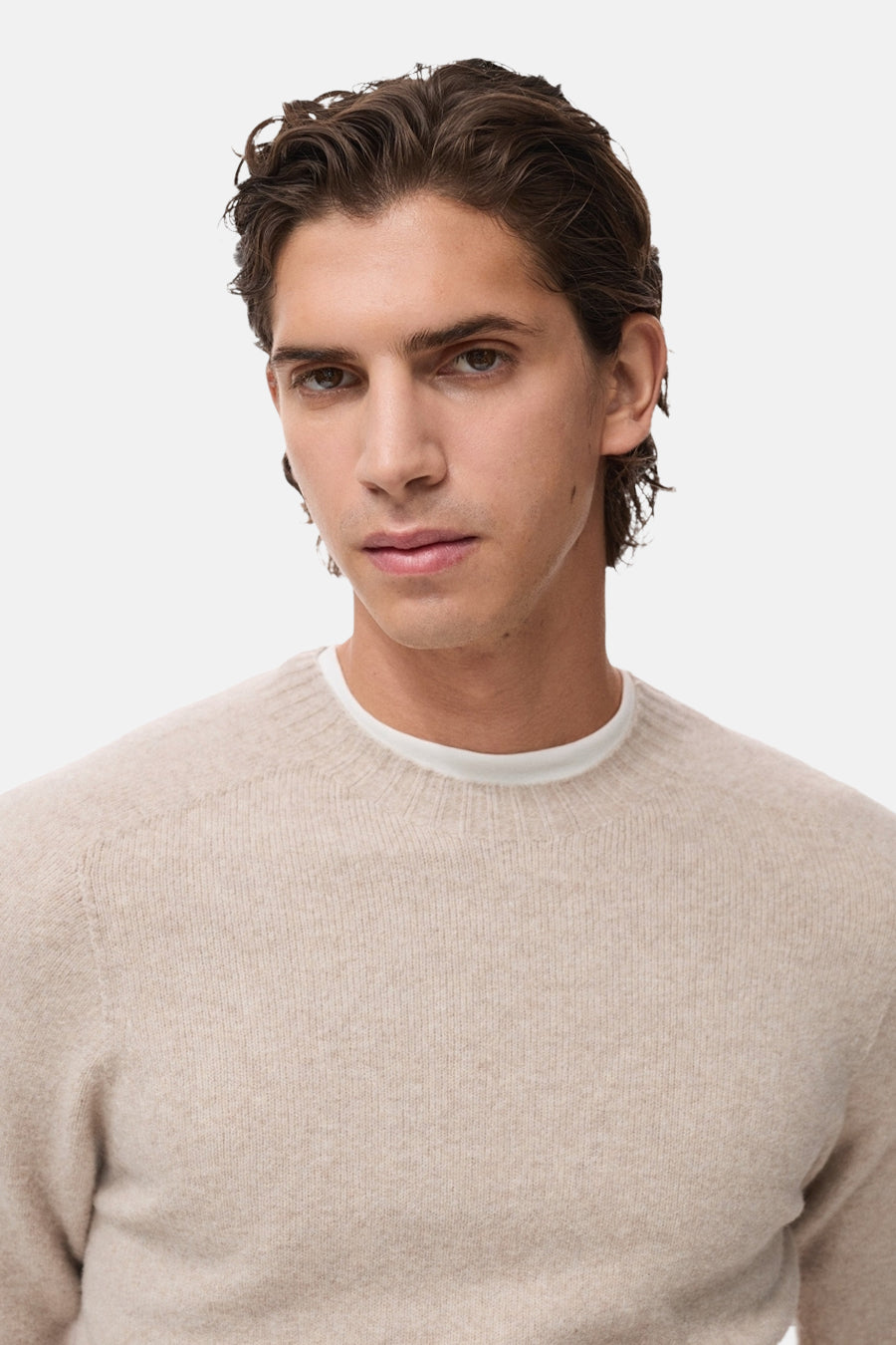 Pull met ronde hals - beige - MANGO